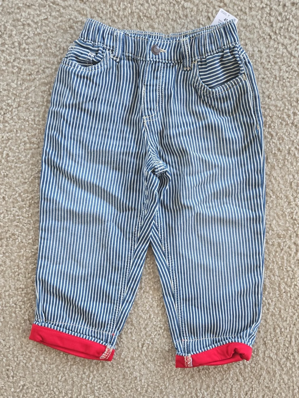 OshKosh B'gosh Blue & White Striped Pajama Bottoms with Red Cuffs